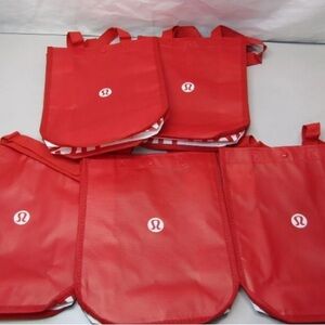 Lululemon Small Reusable Shopping Tote Bags Red Lot‎ of 5 NWOT